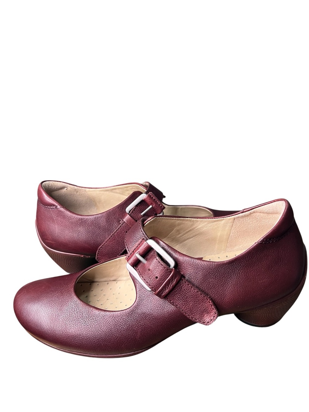 Ecco Sculpture Mid Heel Leather Pumps Burgundy Size 38